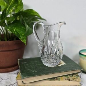 Antique Brilliant Period Cut Glass Small Pitcher Starburst Motif 6" Tall